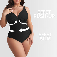 Maillot de Bain Entier Femme Uni Grande Taille Décolleté en V Contenatif