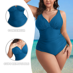 Maillot de Bain Entier Femme Uni Grande Taille Décolleté en V Contenatif