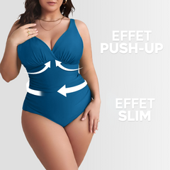 2 pièces Maillot de bain une pièce femme uni grande taille, col en V, gainant
