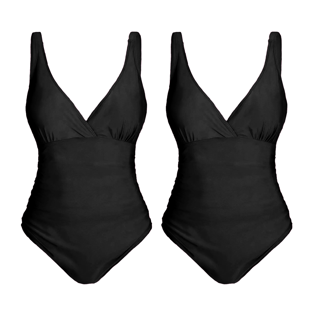 2 pièces Maillot de bain une pièce femme uni grande taille, col en V, gainant
