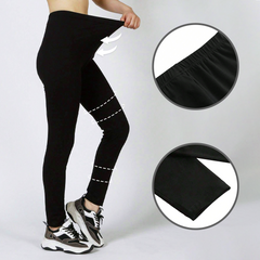 Set de 3 Leggings femme noirs, coton extensible, été, taille haute