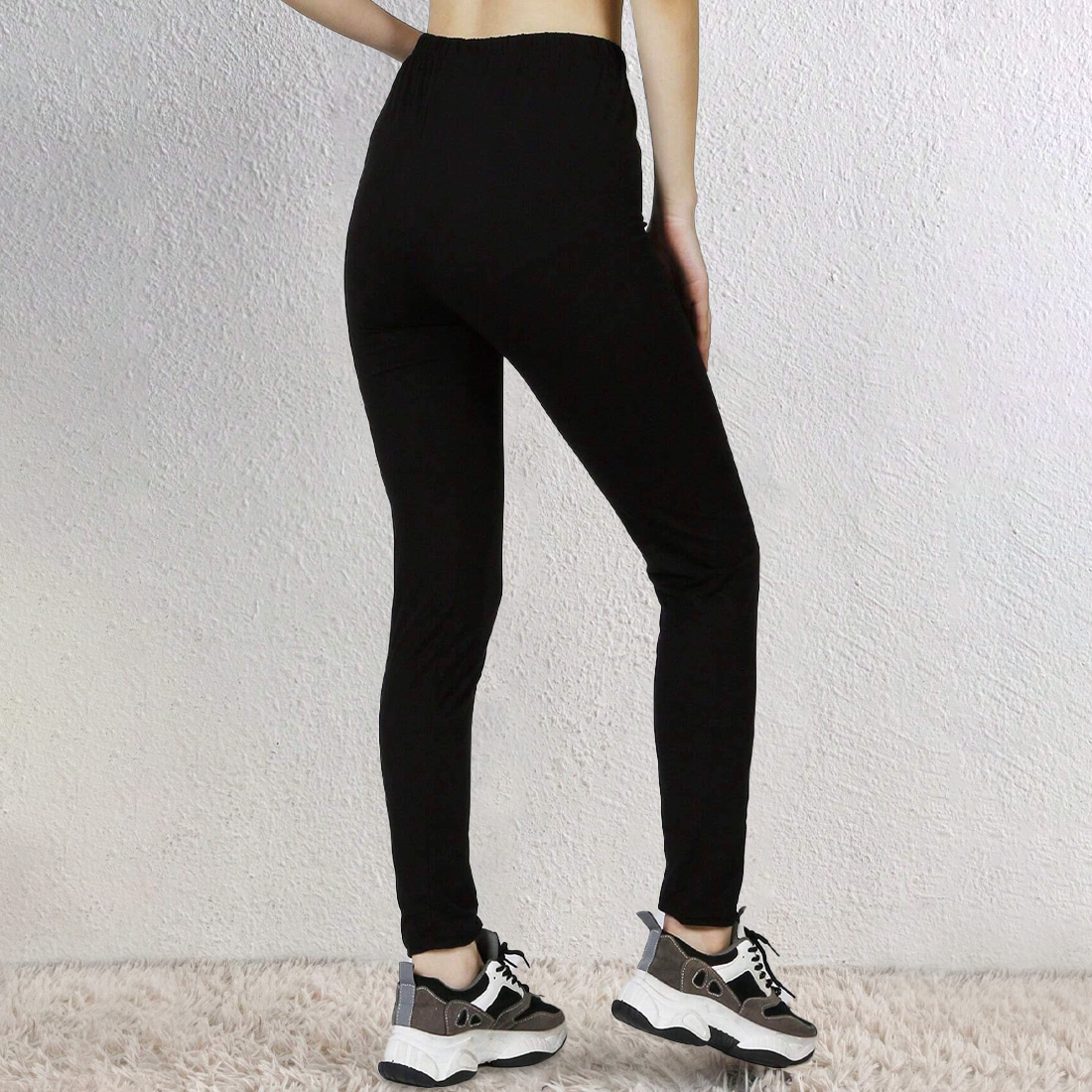 Set de 3 Leggings femme noirs, coton extensible, été, taille haute