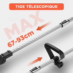 Débroussailleuse sans fil, 2 batteries 21V, roues et tige télescopique pliable