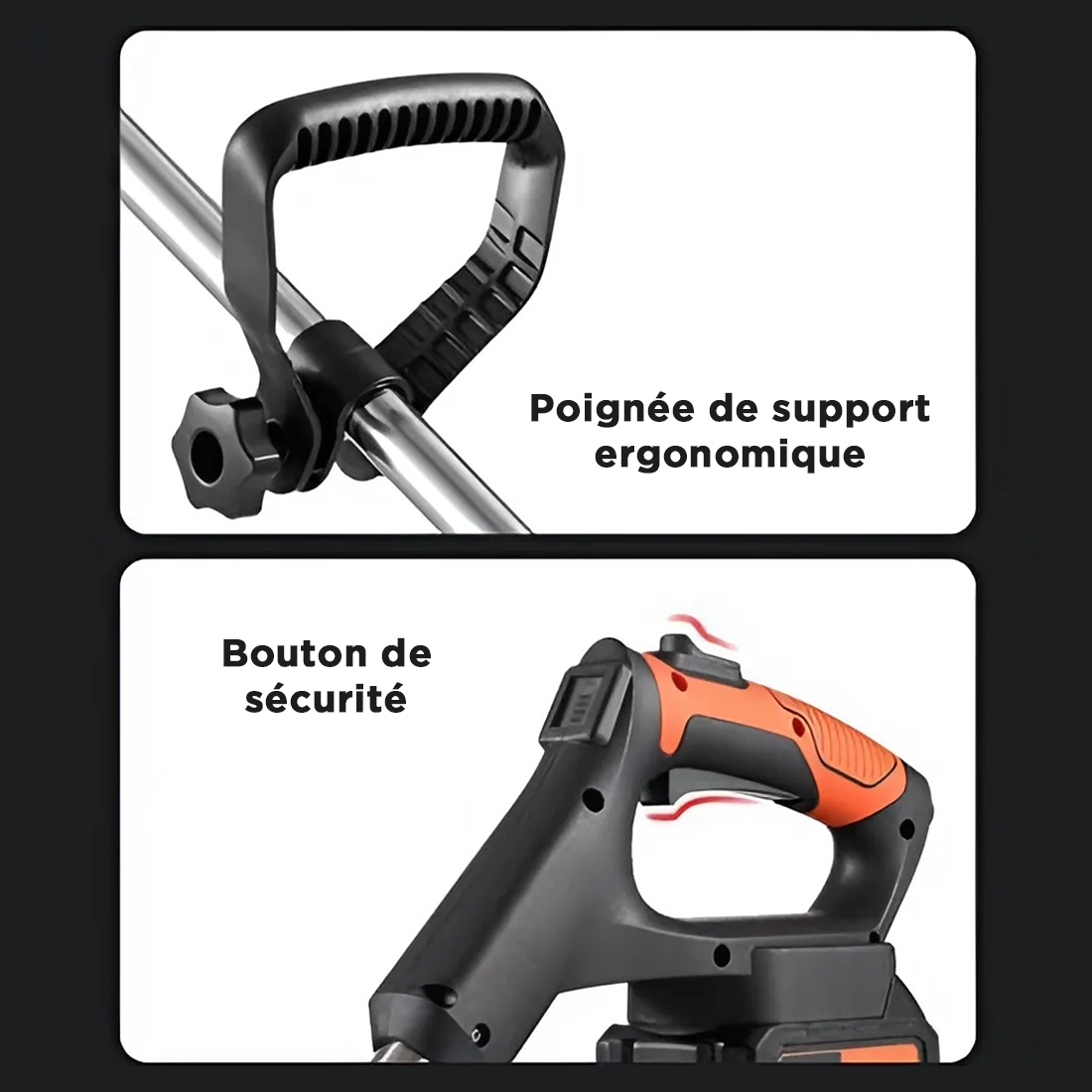 Débroussailleuse sans fil, 2 batteries 21V, roues et tige télescopique pliable