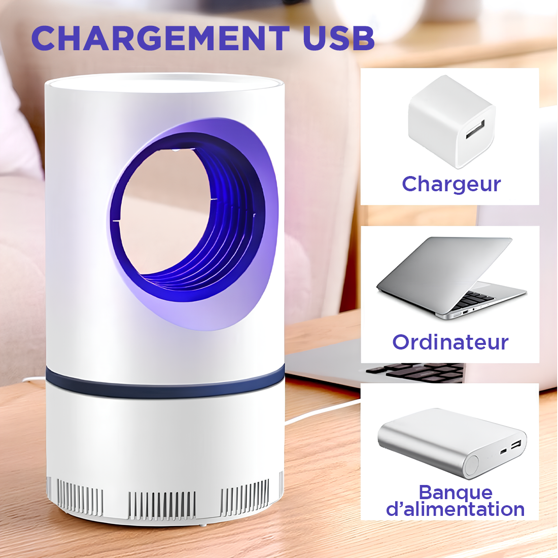 Lampe anti-moustiques électrique avec lumière UV, piège à insectes portable USB