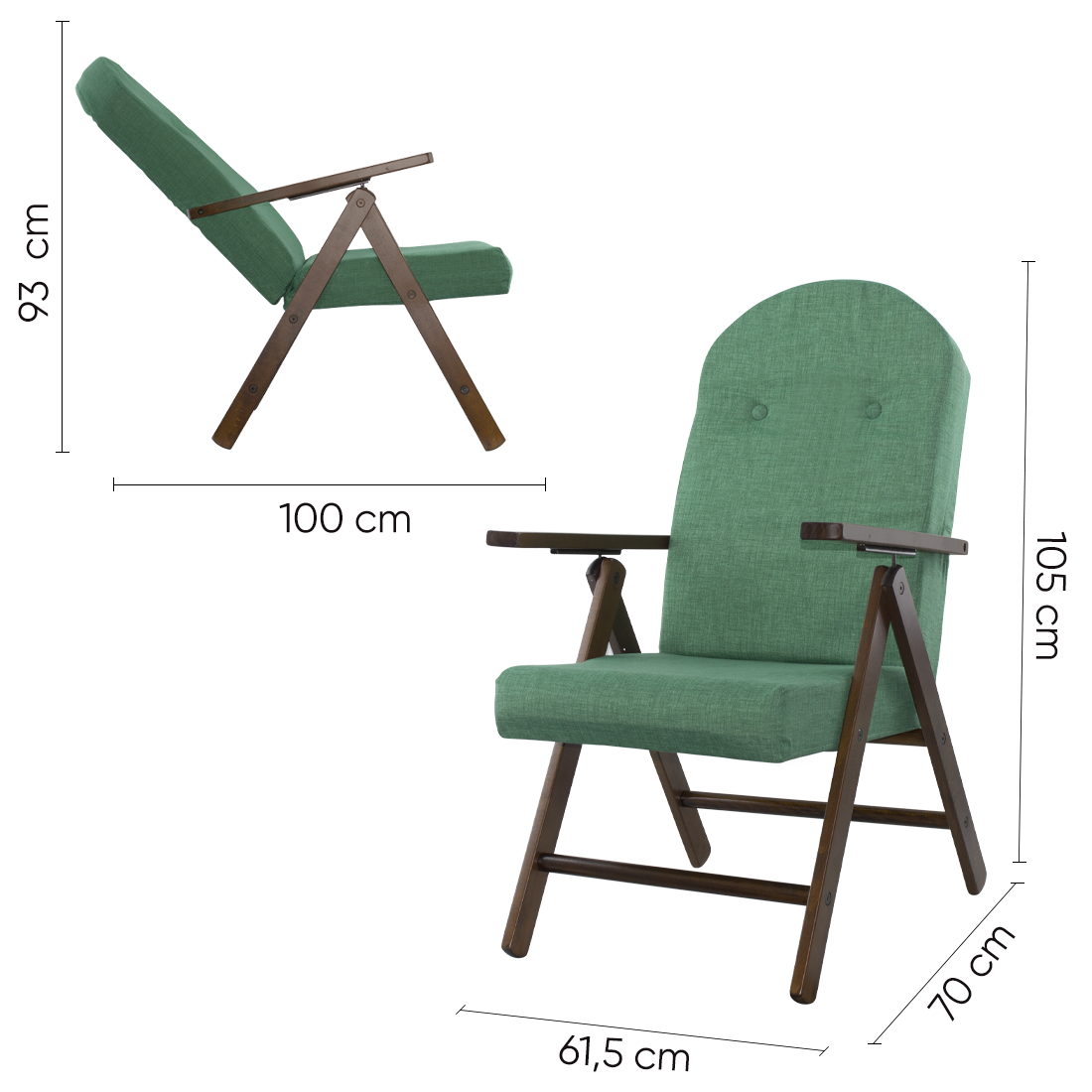 Fauteuil en Bois AMALFI Unicolore, Chaise Réglable MASLEGNO 108x65x60