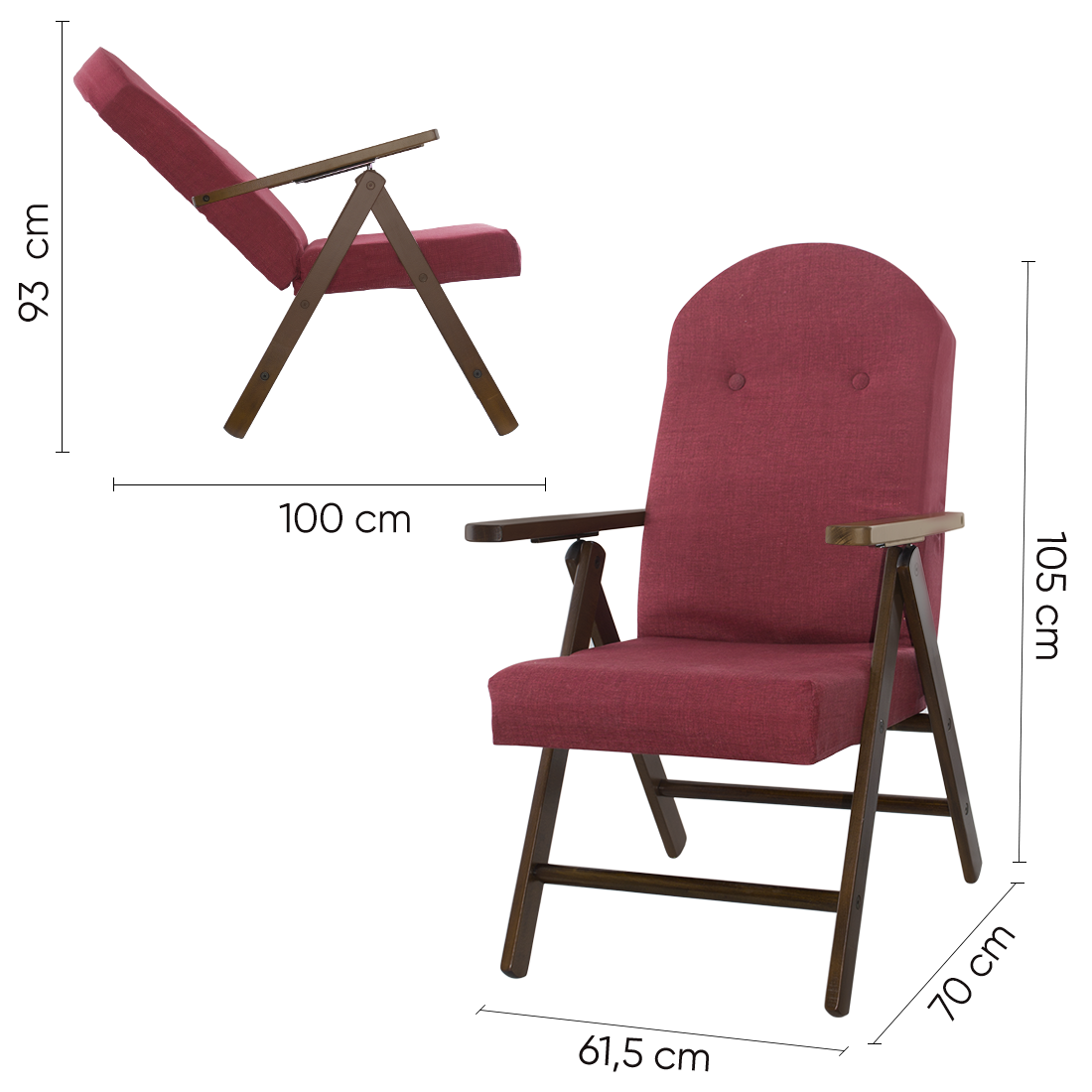 Fauteuil en Bois AMALFI Unicolore, Chaise Réglable MASLEGNO 108x65x60