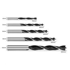 Set de 5 forets hélicoïdaux universels pour perceuse en bois de 4 5 6 8 et 10 mm