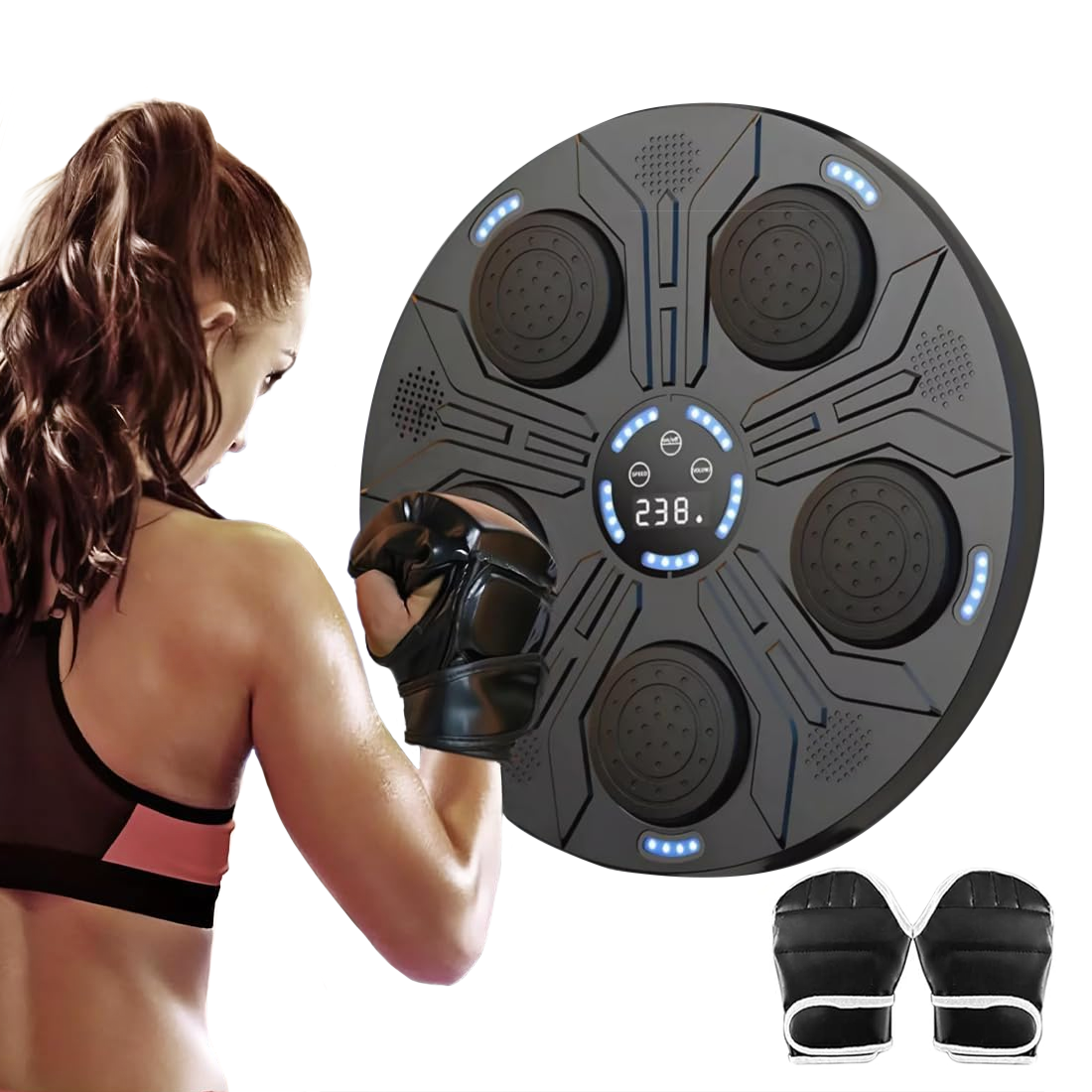Machine à boxe musicale murale réglable avec lumières RGB et gants inclus