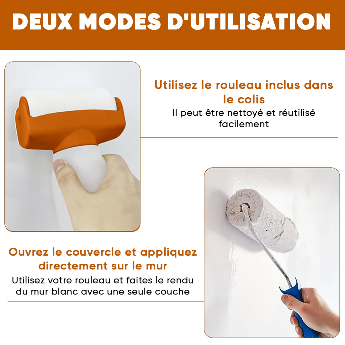 Rouleau Peinture Mur 500g Blanc 2 en 1 pour Retouche Peinture à l'Eau