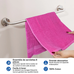 Ensemble de 8 serviettes : 4 pour le visage et 4 invités, en pur coton