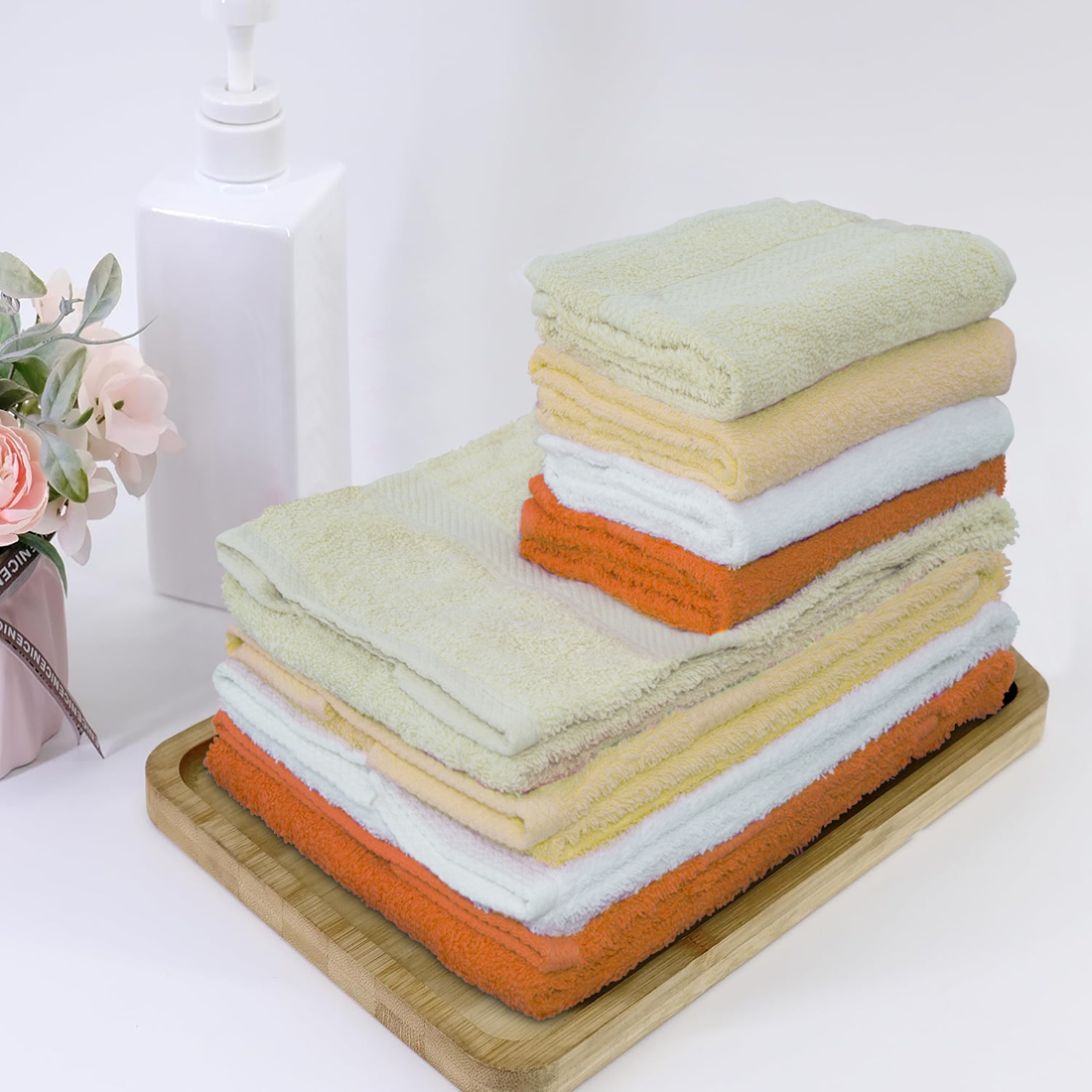 Ensemble de 8 serviettes : 4 pour le visage et 4 invités, en pur coton
