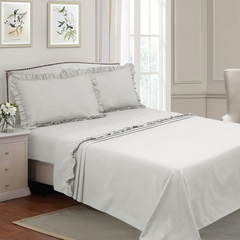Ensemble lit double avec volant deux draps et deux taies d'oreiller avec volant