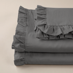 Ensemble lit double avec volant deux draps et deux taies d'oreiller avec volant