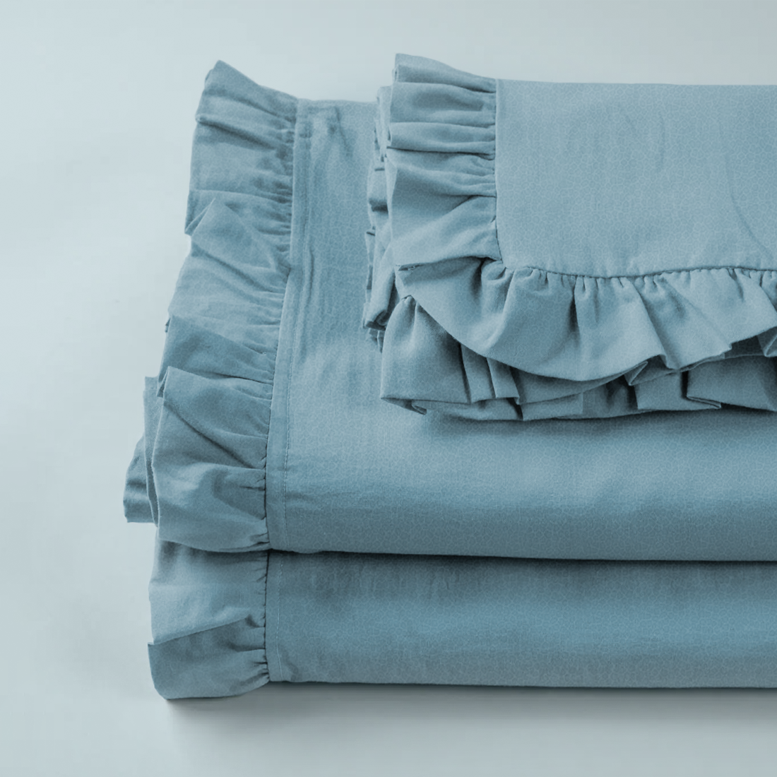 Ensemble lit double avec volant deux draps et deux taies d'oreiller avec volant