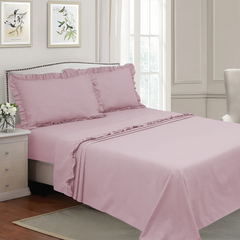 Ensemble lit double avec volant deux draps et deux taies d'oreiller avec volant