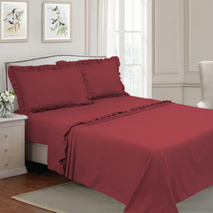 Ensemble lit double avec volant deux draps et deux taies d'oreiller avec volant