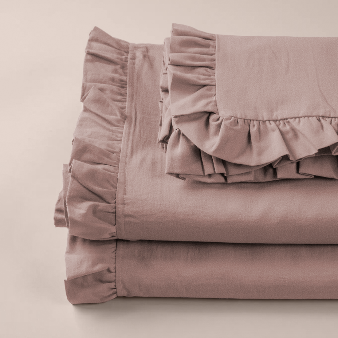 Ensemble lit double avec volant deux draps et deux taies d'oreiller avec volant