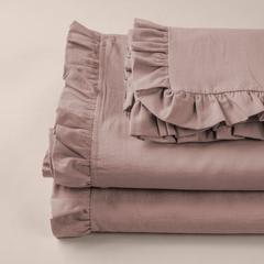 Ensemble lit double avec volant deux draps et deux taies d'oreiller avec volant