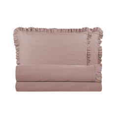 Ensemble lit double avec volant deux draps et deux taies d'oreiller avec volant