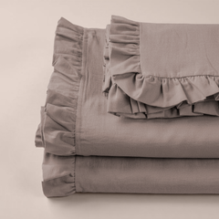 Ensemble lit double avec volant deux draps et deux taies d'oreiller avec volant