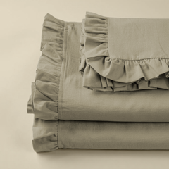 Ensemble lit double avec volant deux draps et deux taies d'oreiller avec volant