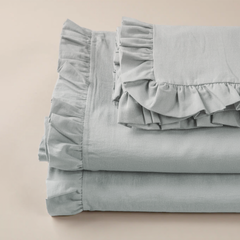 Ensemble lit double avec volant deux draps et deux taies d'oreiller avec volant