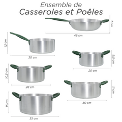 Batterie de Casseroles en Aluminium de 12 Pièces avec Couvercle en Verre Trempé
