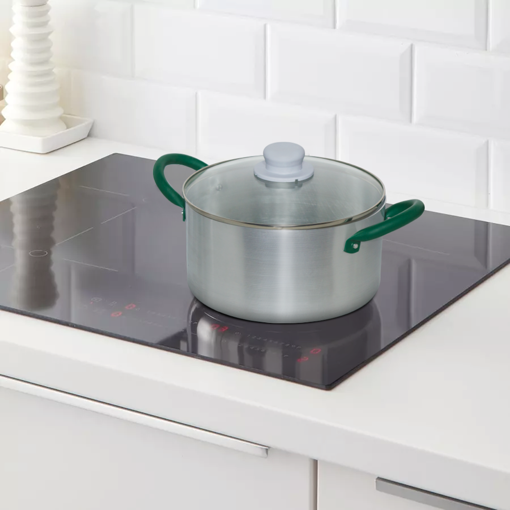 Batterie de Casseroles en Aluminium de 12 Pièces avec Couvercle en Verre Trempé