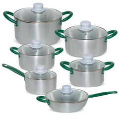Batterie de Casseroles en Aluminium de 12 Pièces avec Couvercle en Verre Trempé