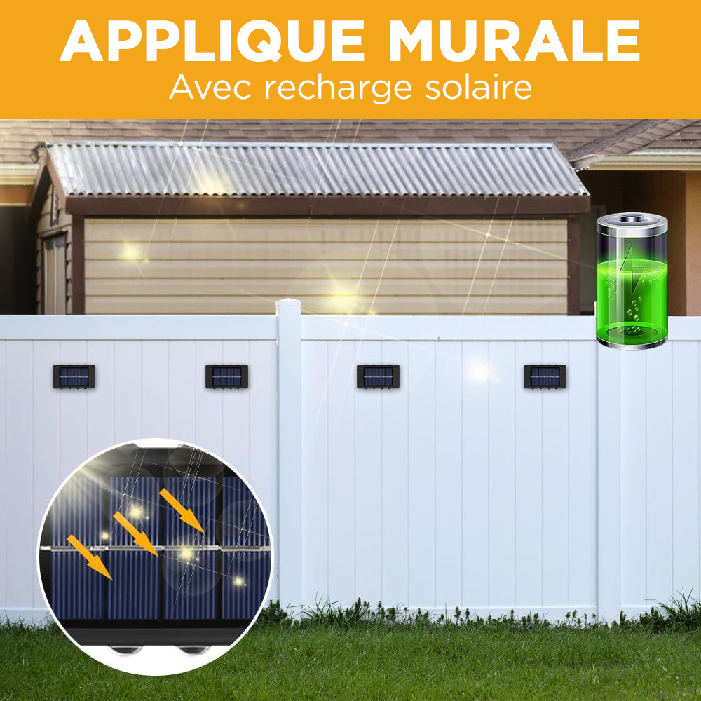 Applique Murale Solaire à 8 LED, Étanche, 2700K pour Extérieur