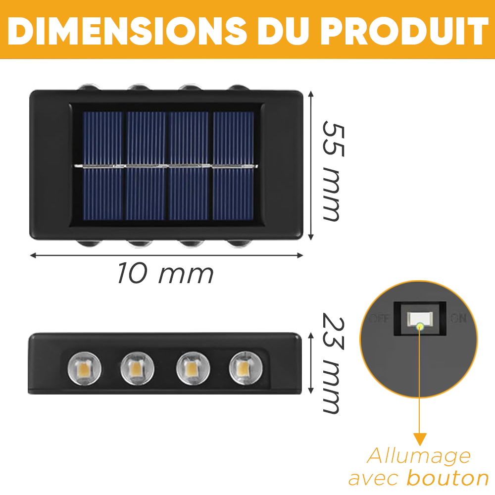 Applique Murale Solaire à 8 LED, Étanche, 2700K pour Extérieur
