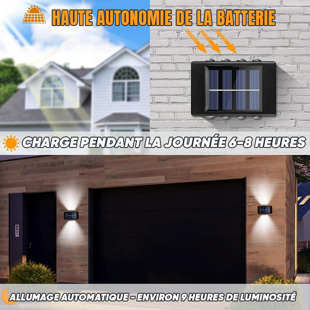 Applique Murale Solaire à 8 LED, Étanche, 2700K pour Extérieur