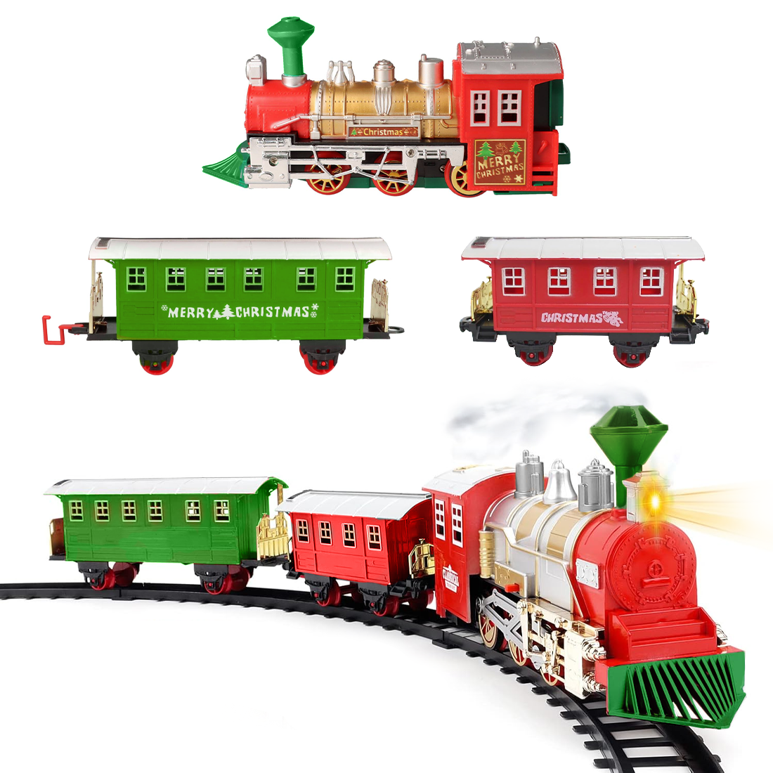 Petit train de Noël 13 pièces avec lumières, sons et mouvement à piles