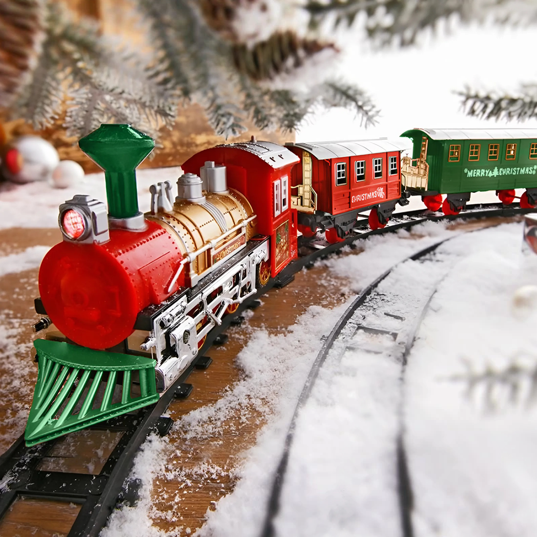 Petit train de Noël 13 pièces avec lumières, sons et mouvement à piles