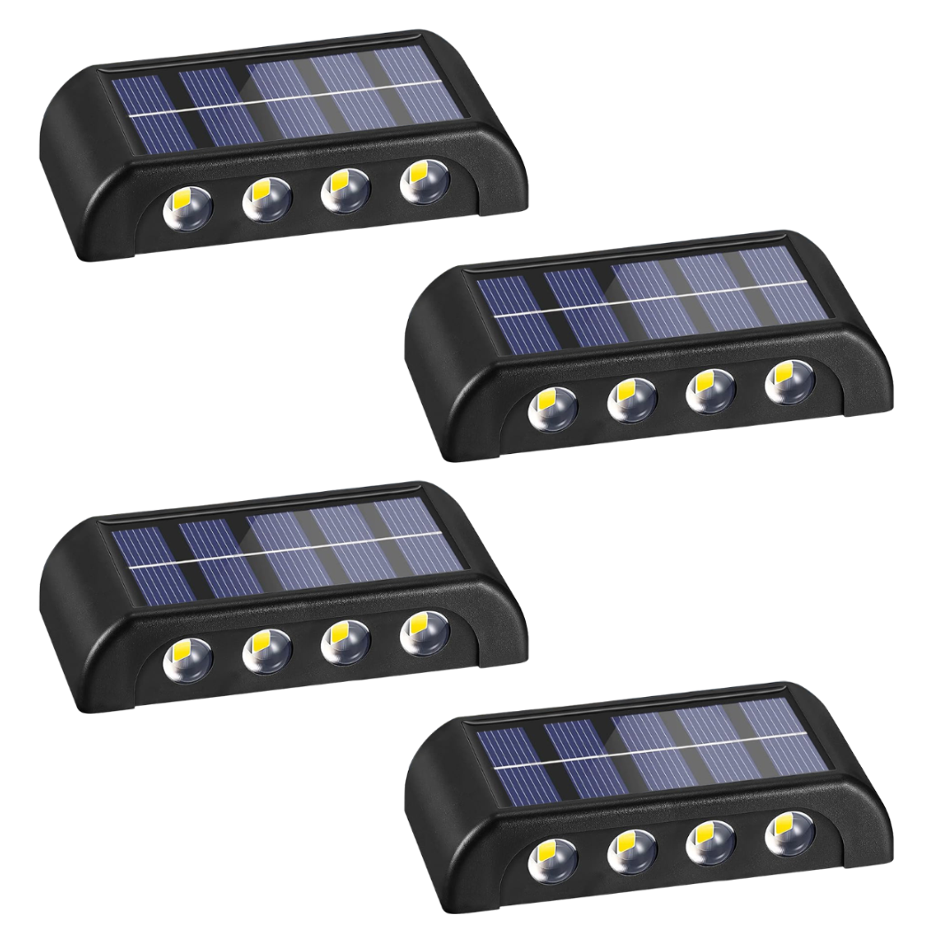 4 pièces Lampe Murale Solaire 8 LED Applique Étanche 2700K
