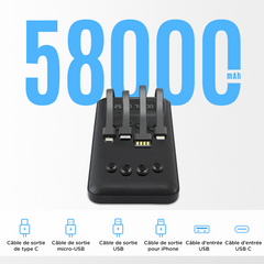 Powerbank 58000mAh Chargeur Rapide Portable avec 4 Câbles Inclus USB