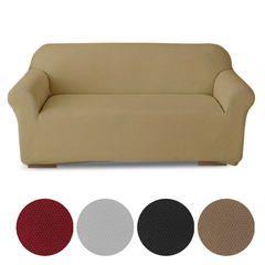 Housse de Canapé 2 Places avec Élastique Uni Antitache en Tissu Piquet