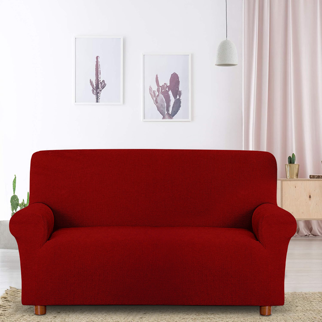 Housse de canapé 3 places avec élastique, uni, anti-tache en tissu piqué