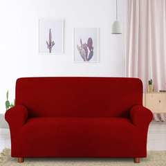 Housse de canapé 3 places avec élastique, uni, anti-tache en tissu piqué