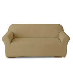 Housse de canapé 3 places avec élastique, uni, anti-tache en tissu piqué