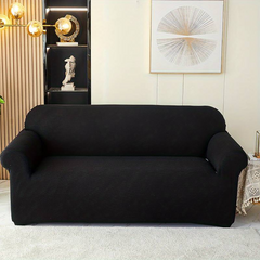 Housse de canapé 3 places avec élastique, uni, anti-tache en tissu piqué