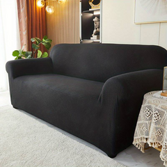 Housse de canapé 4 places avec élastique, unie, anti-taches, en tissu piqué