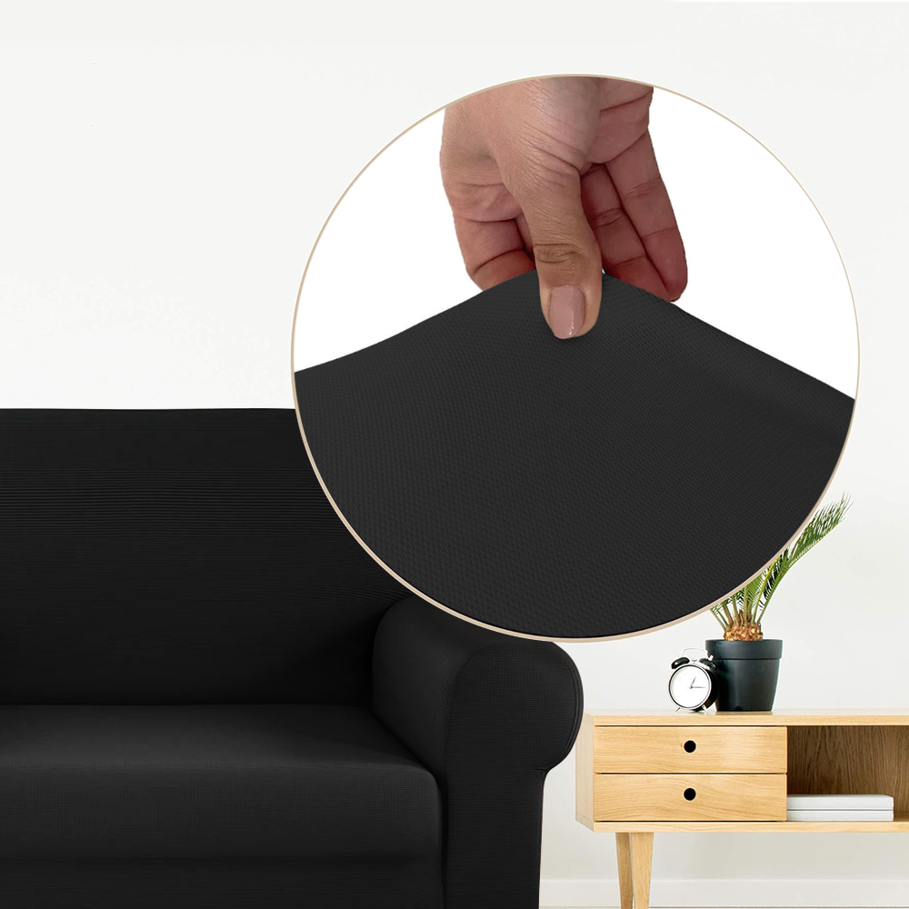 Housse de canapé 4 places avec élastique, unie, anti-taches, en tissu piqué