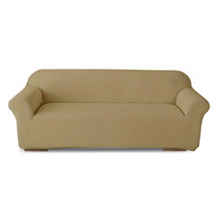 Housse de canapé 4 places avec élastique, unie, anti-taches, en tissu piqué