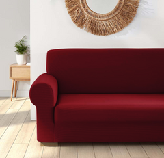 Housse de canapé 4 places avec élastique, unie, anti-taches, en tissu piqué