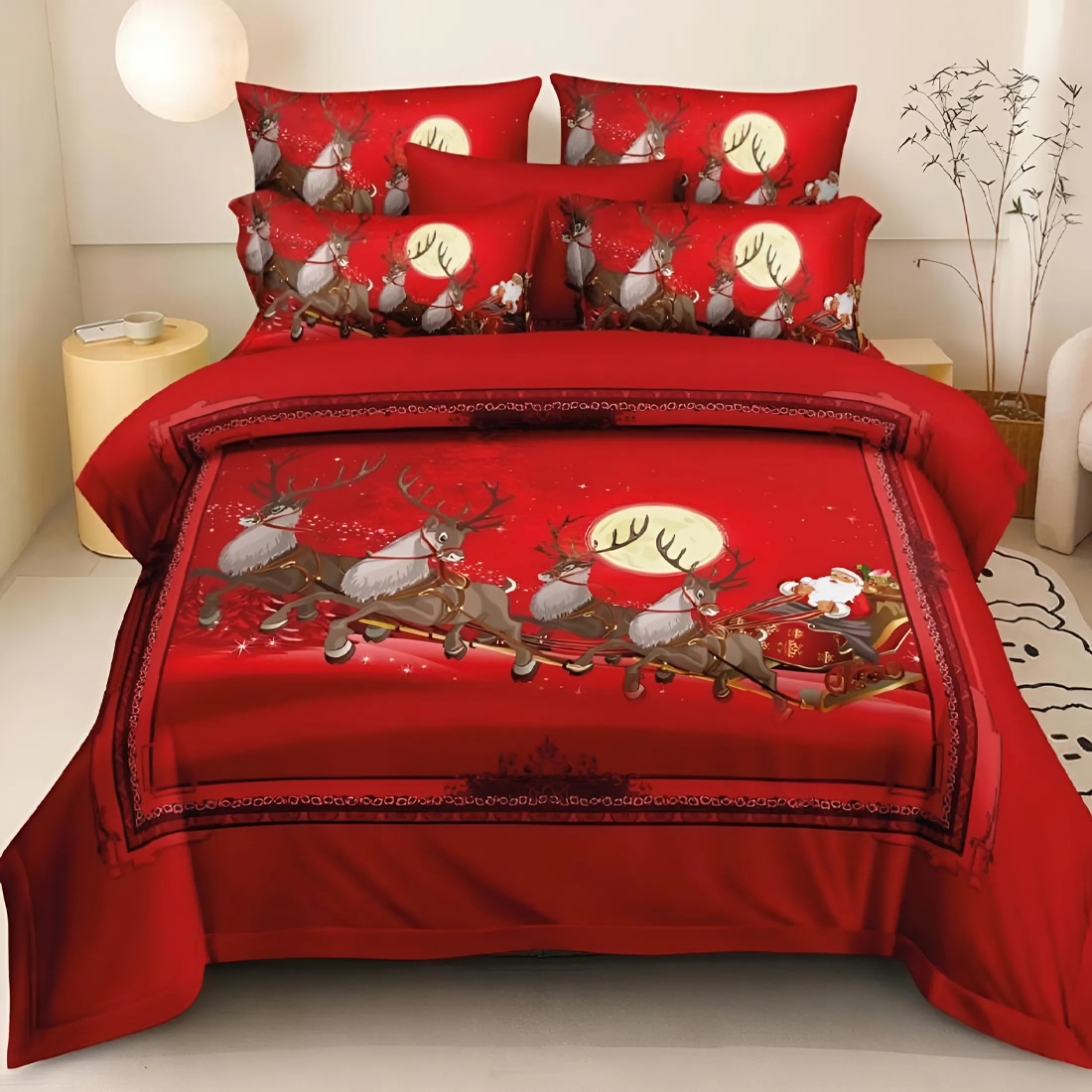Couette Matrimoniale en Velours avec Imprimé de Rennes de Noël Couette Hivernale