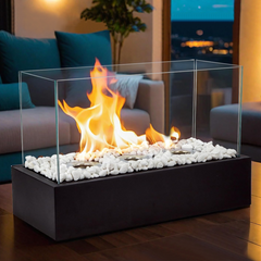 Cheminée Électrique Bioéthanol 1100W Décorative Flamme Réelle 45x20,5x28cm