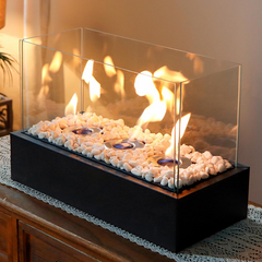 Cheminée Électrique Bioéthanol 1100W Décorative Flamme Réelle 45x20,5x28cm