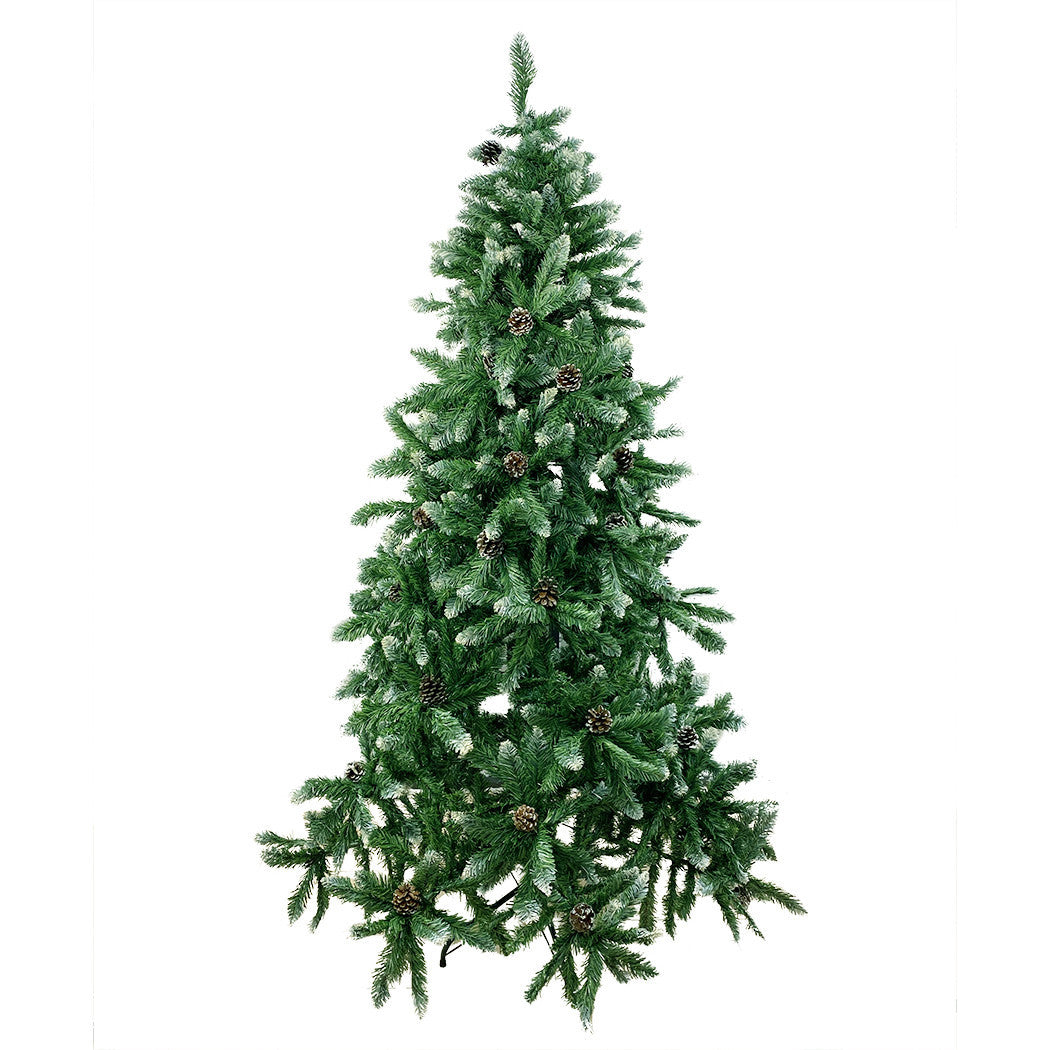 Arbre de Noël Artificiel avec Pommes de Pin et Neige 180H en PVC Support Métal